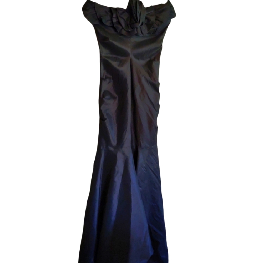 May queen black strapless mermaid formal gown